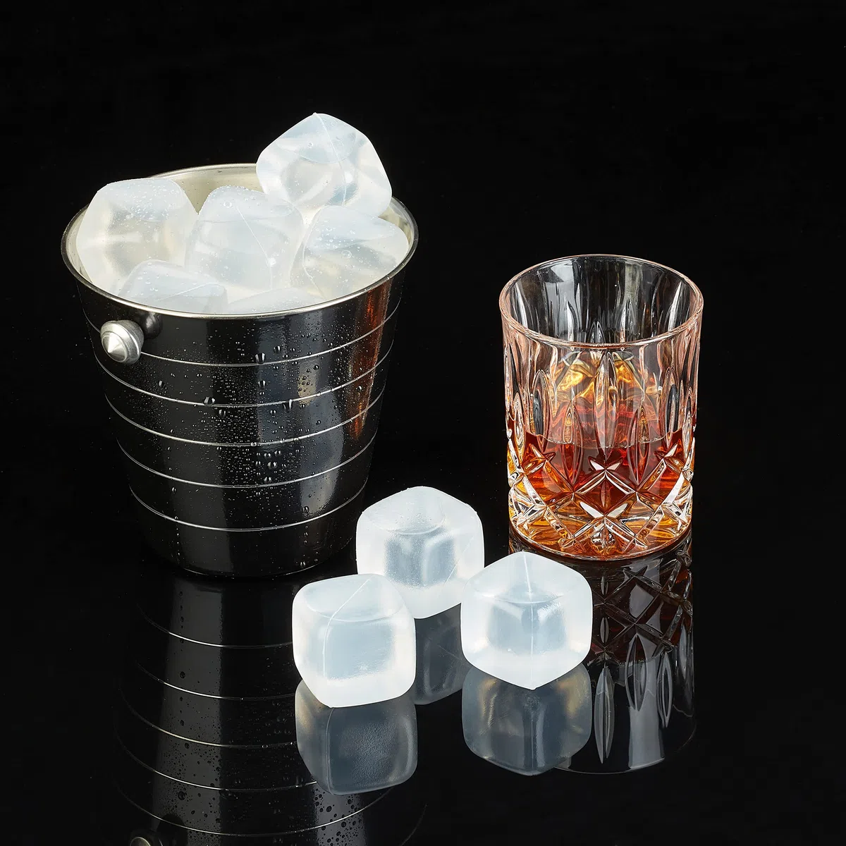 Relaxdays Cubitos de Hielo Reutilizables, 24 Unidades, XXL, Cubos de Hielo Plásticos para Fiestas, Transparentes