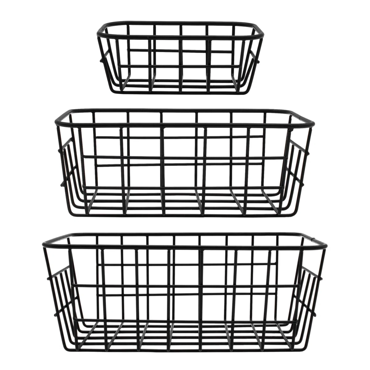 Cesta de almacenamiento de metal, color negro, 2 x 25/21 / 15 cm, juego de 6 unidades, apilables, cesta de alambre para estantería, armario, cocina, oficina