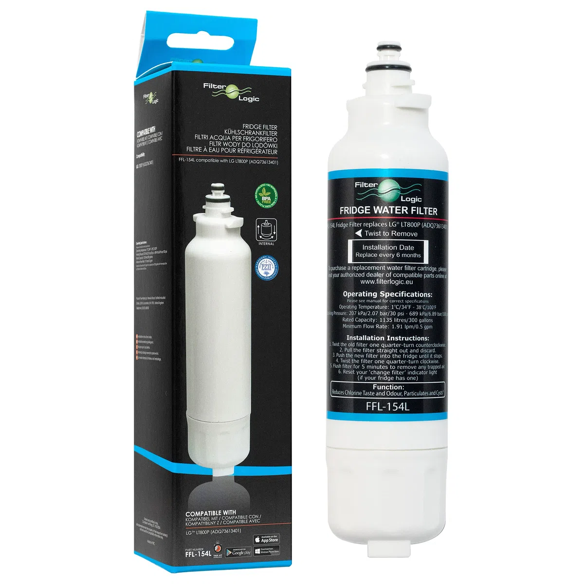 Filterlogic FFL-154L | Filtro de agua compatible con LG LT800P ADQ73613401 ADQ73613401-S ADQ73613408 Cartucho de repuesto del filtro de agua del frigorífico