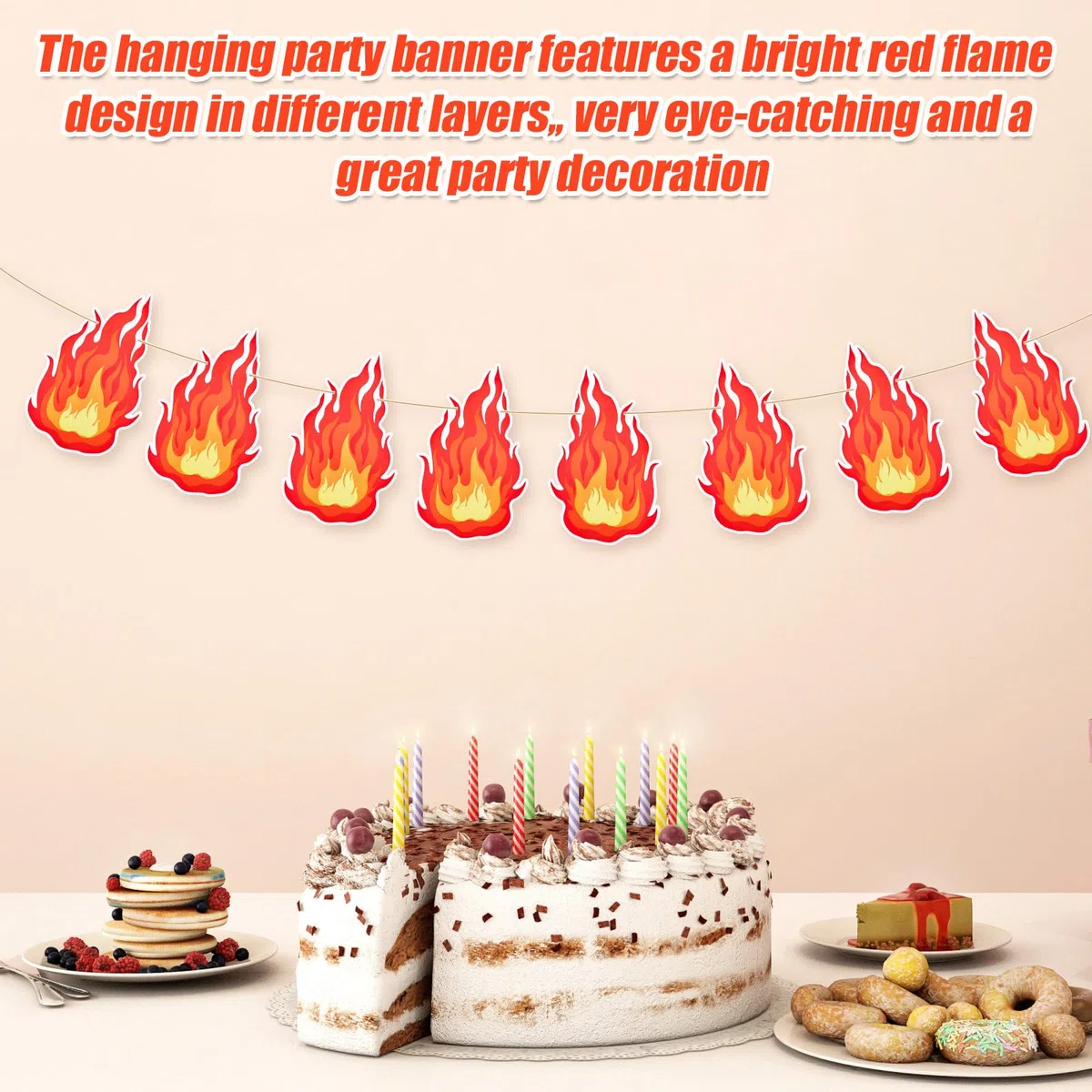 3uds Pancarta de Llamas de Fuego, Preensartada Decoraciones de Llamas de Fuego Banderines Colgantes Pancartas Fiesta Decoraciones Fiesta para Temática Bomberos Hoguera Fiesta Suministros