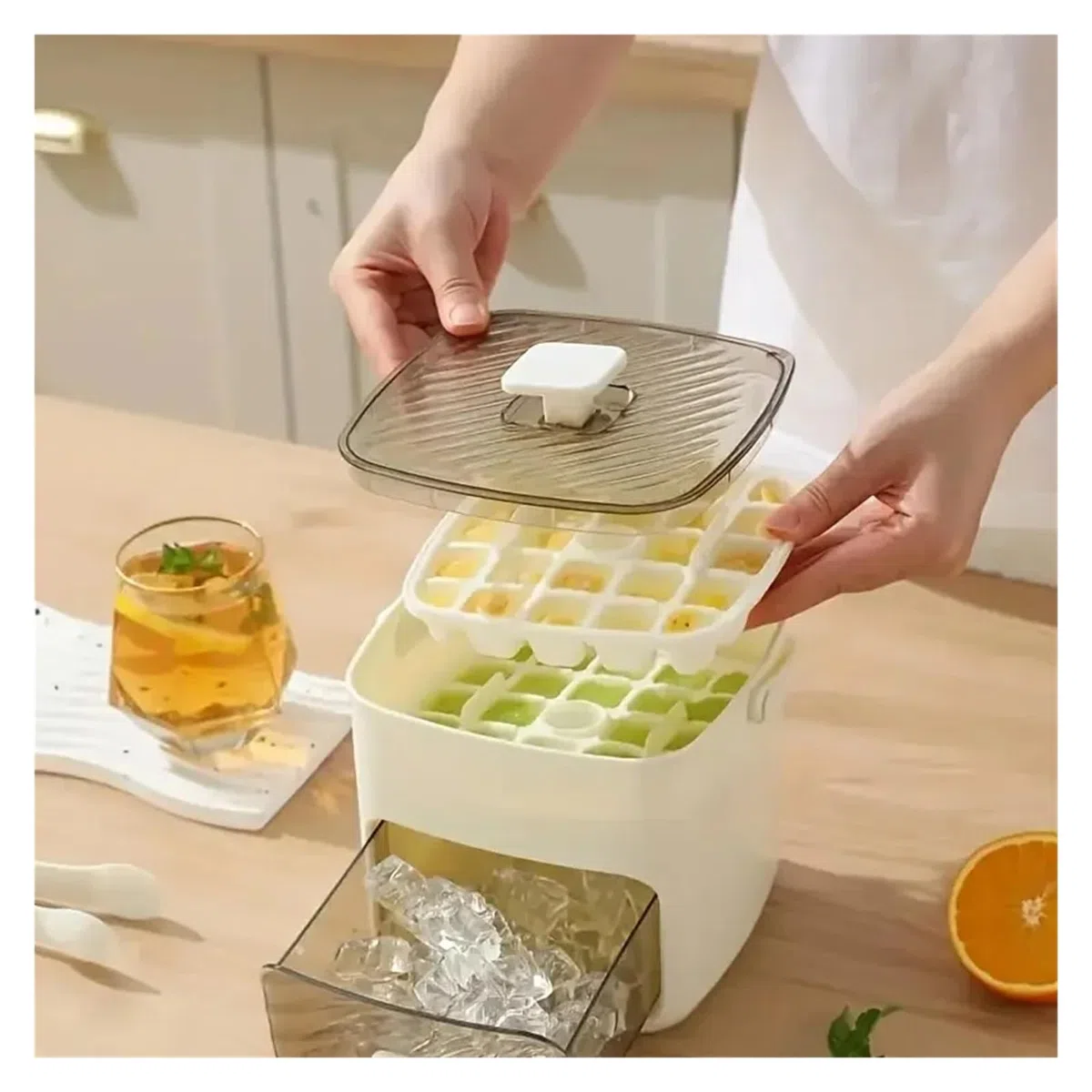 Máquina for hacer cubitos de hielo extragrande de 48 rejillas for congelador, ideal for whisky y cócteles, utensilio esencial for la cocina y el hogar(1Pc Cream)