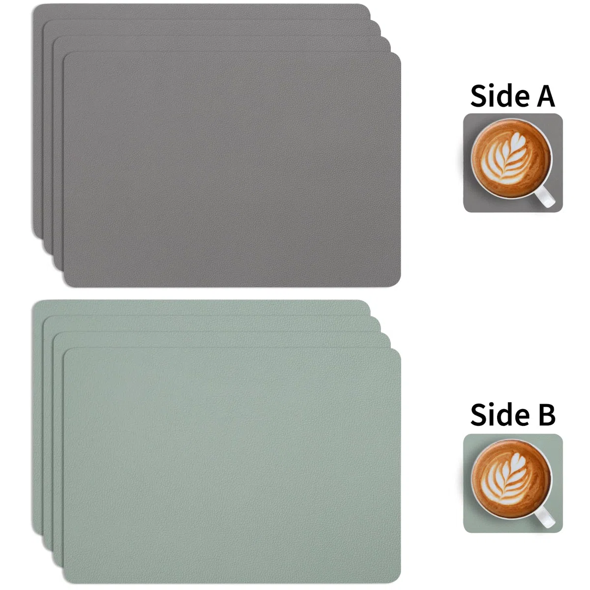 Myir JUN Manteles Individuales, Salvamanteles Manteles Lavables y Posavasos Mantel Individual Plastico de Doble Cara Antideslizant Mantel Individuales de PVC (Gris Verde Salvia, Juego de 4)