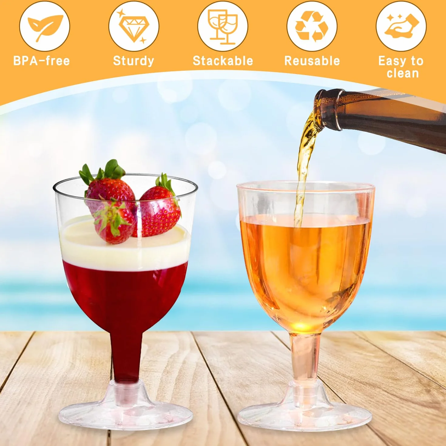 Copas de vino reutilizables, 20 unidades, para camping, bodas, cumpleaños, fiestas, pícnic