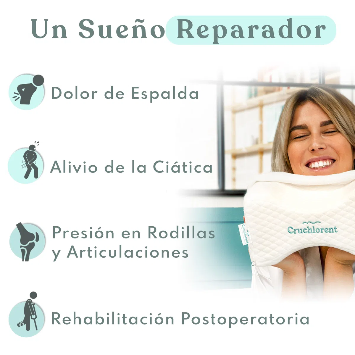 Cruchlorent - Almohada Diseñada para Dormir de Lado con Espuma Viscoelástica Técnica - Calibrada para Soporte hasta 95 Kg - De Fibra de Algodón - Almohada Side Sleepers para Piernas y Rodillas