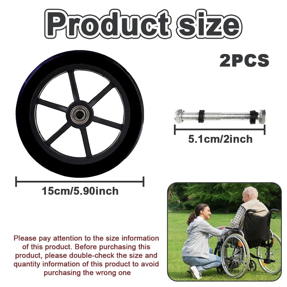 2 Unidades Ruedas de silla de Ruedas Delanteras, Ruedas Delanteras para Silla de Ruedas, Ruedas para Silla de Ruedas, Accesorios de Rueda Trasera para Sillas de Ruedas Manuales (Ø150 mm Negro)