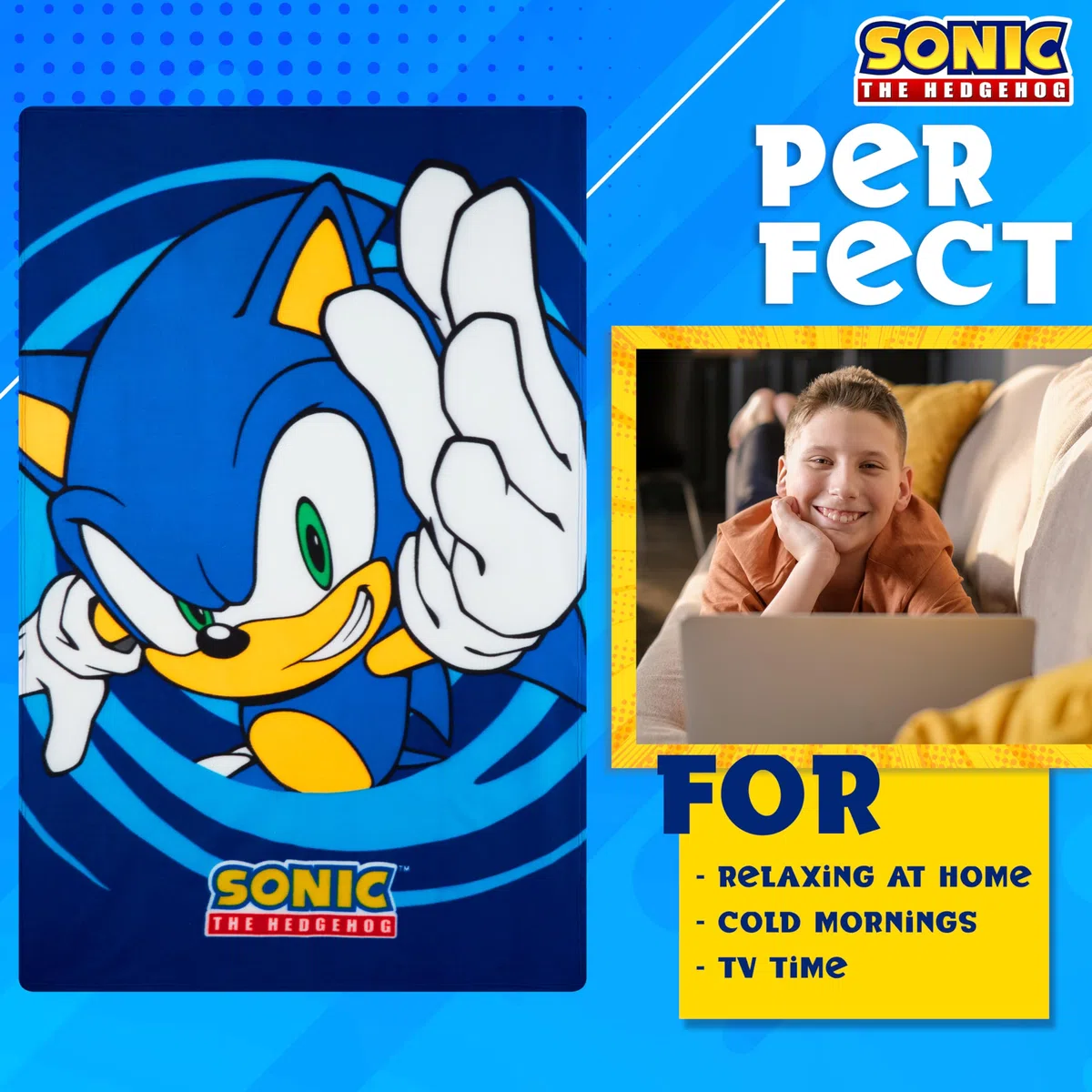 Get Trend Sonic The Hedgehog Manta Polar Infantil, Manta Suave para Cama y Sofá de 100 x 150 cm, Accesorio de Cama, Regalos Gamer