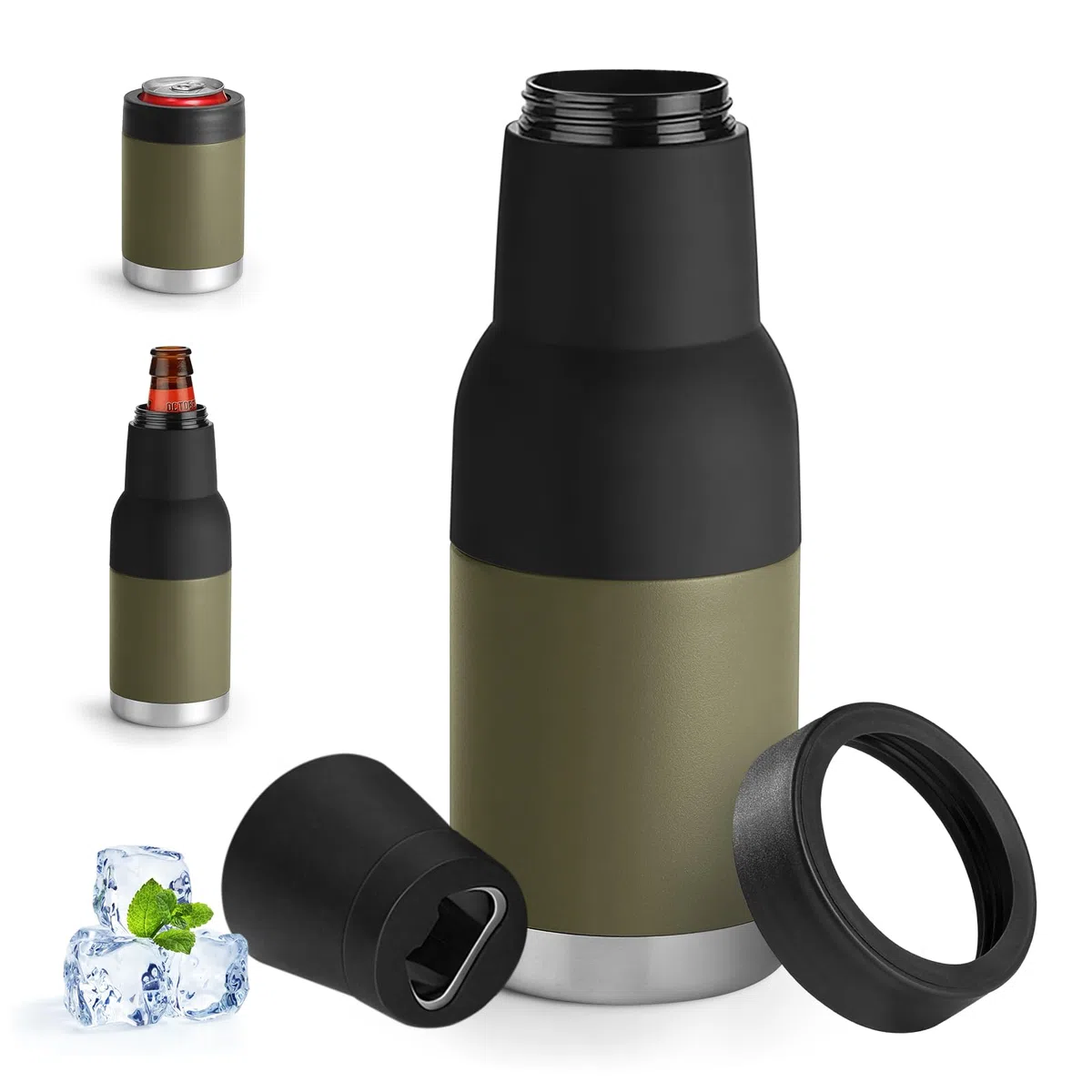 Mejora el enfriador universal aislado de 3 en 1 - Enfriador de latas delgado de acero inoxidable con aislamiento al vacío de doble pared para botellas de cerveza regulares, altas, delgadas y estándar