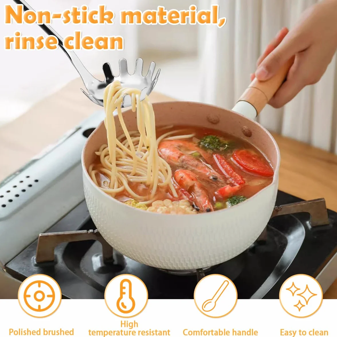 Cuchara de Pasta, Cuchara para Espaguetis de Acero Inoxidable, Cuchara para Fideos con Mango de Cerámica, Servidor de Espaguetis Colgante, Cuchara de Pasta para Cocina 30cm/11. 81 Pulgadas