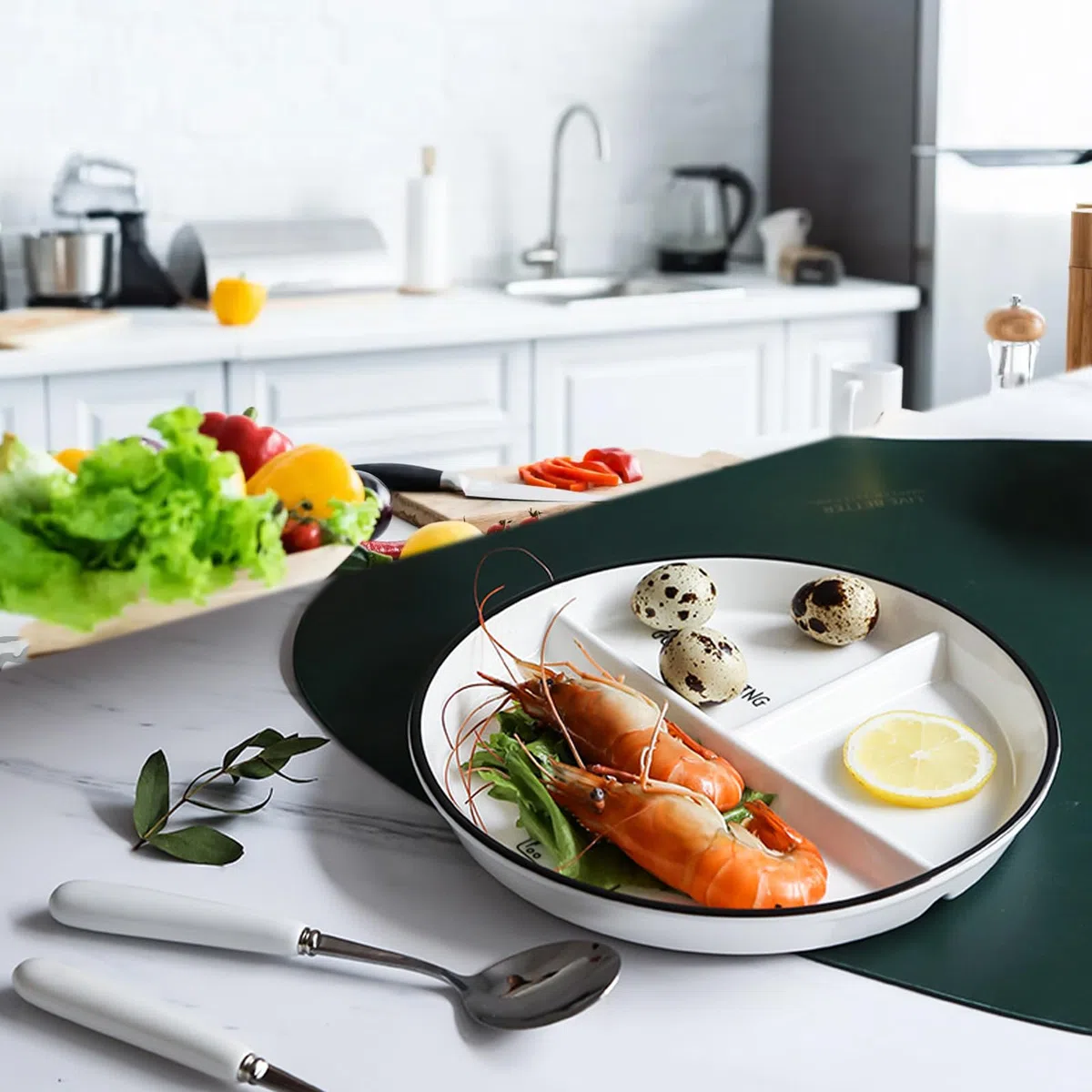 Platos Llanos de Cerámica, Platos Con Compartimentos, Platos Divididos de Cerámica,Plato Ceramica Infantil, para Comidas Divididas, Fiestas, Refrigerios, Postres (Leche)