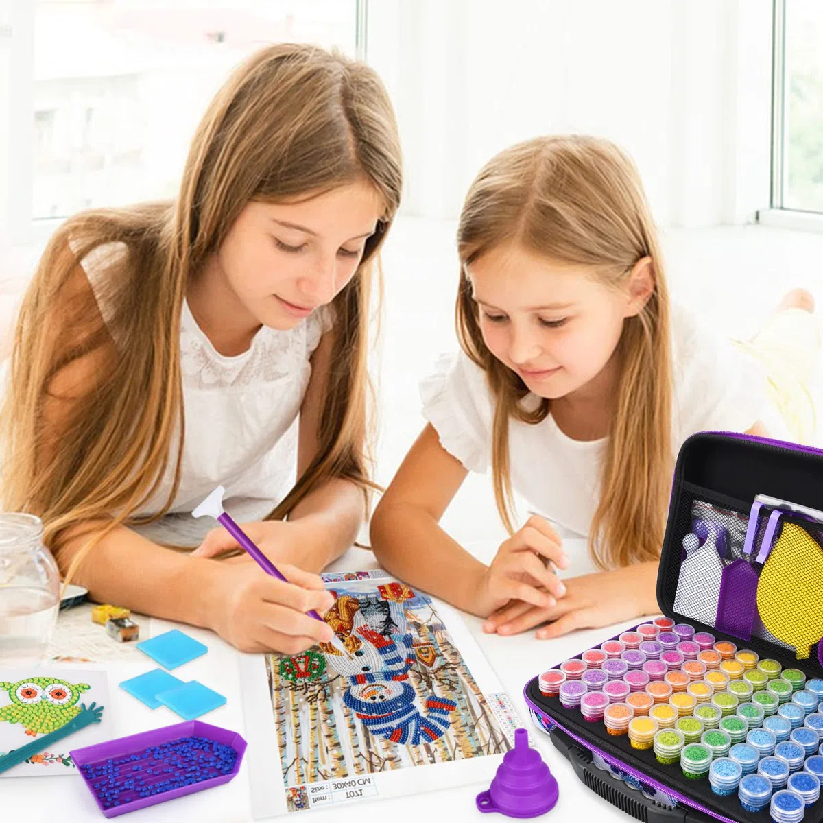 Herramientas de bordado con diamantes, 132 piezas, con 60 cajas de almacenamiento y rodillo de pintura de diamante, para adultos o niños