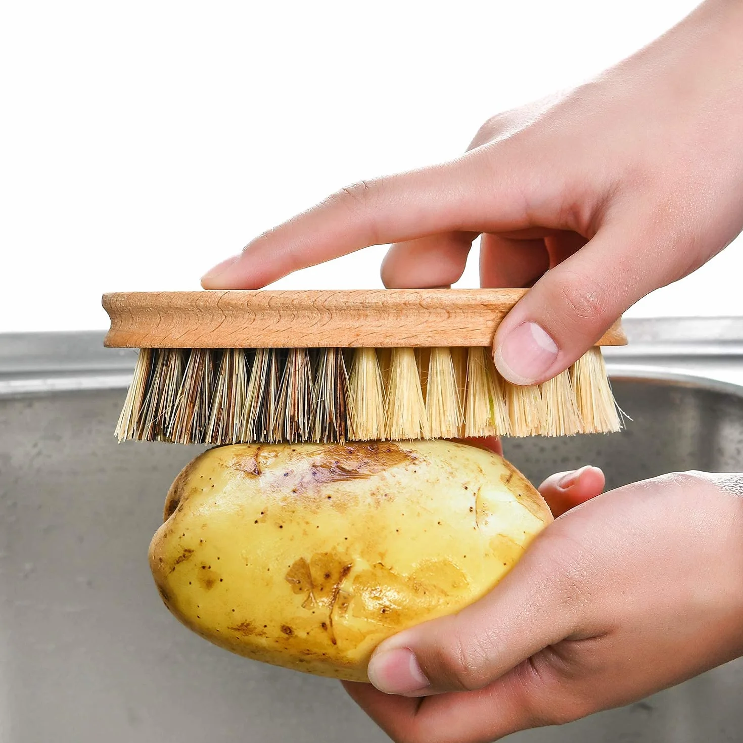 para Cepillo de Alimentos Cepillo de fregado de Verduras,Mango de Madera Duradero y Suave para Verduras.Cerdas de Palma/sisal Herramientas de Limpieza de Frutas excepcionales