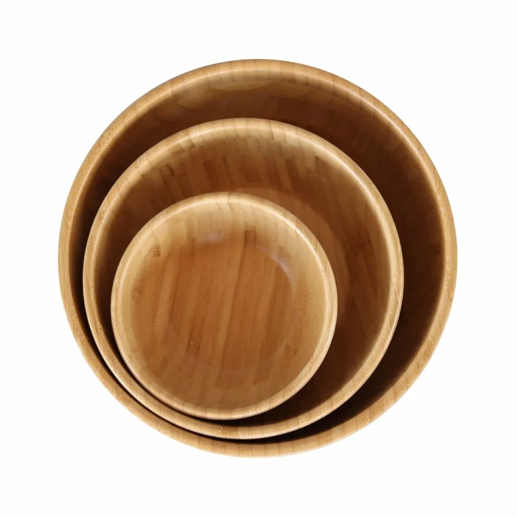 Pandoo Cuencos de Bambú - Juego de Cuencos Decorativos, Frutero, Ensaladera, Vajilla (20 cm de Diámetro)