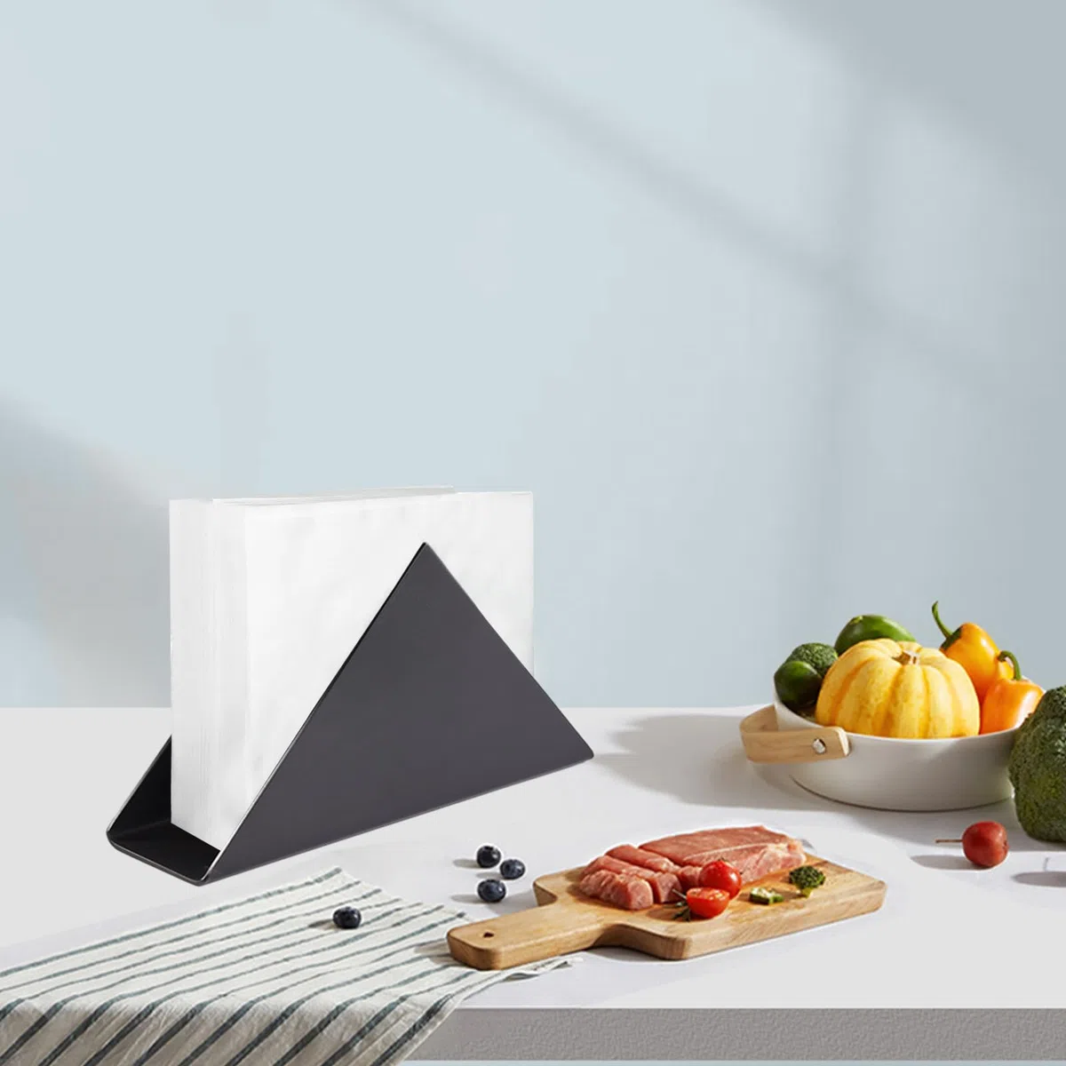 FAELNK 2 Pcs Servilletero Metal de Acero Inoxidable Vertical Negro Triangular para Encimeras Cocina Mesa Comedor Salón (Negro)