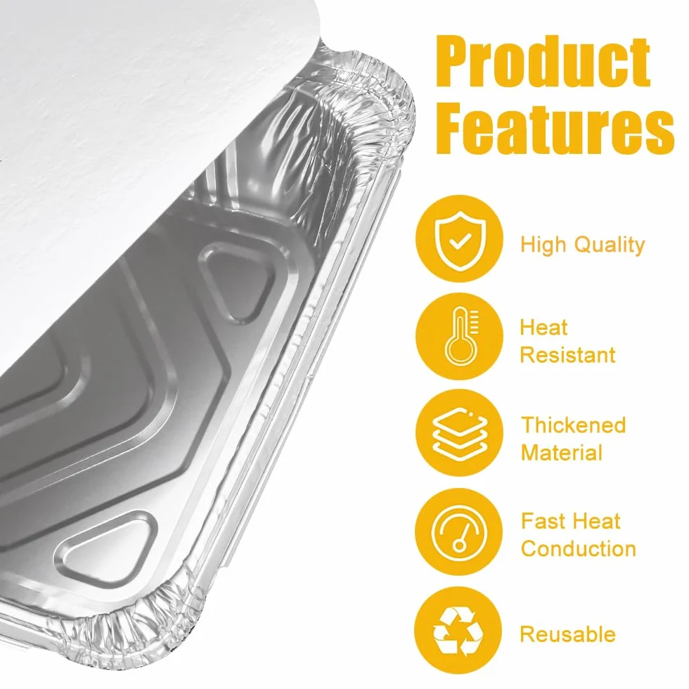 30 Piezas Bandejas de Papel Aluminio con Tapa, Bandejas de Aluminio Desechables con Cepillo de Silicona, Bandejas de Goteo Aluminio para Barbacoa, Hornear, Cocinar, Almacenar y Congelar