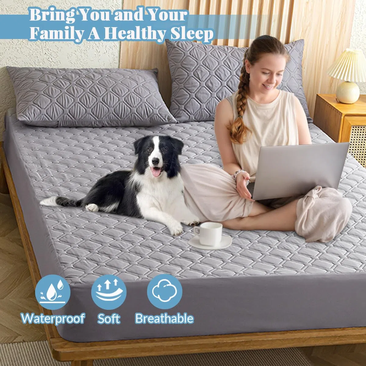 HIGHDI Protector de Colchón Impermeable 90 x 200 cm, Gris Funda Protectora para Cama 90, Transpirable y Ajustable, Ajustable para Colchones de hasta 30 CM
