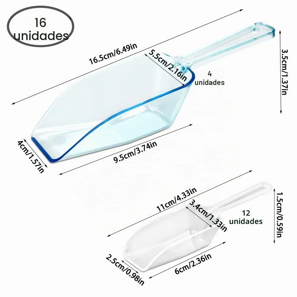 Cuchara de cocina de plástico, 16 unidades, cucharas medidoras multiusos, cuchara transparente para hielo, cuchara dulce para bodas, helados, proteínas en polvo