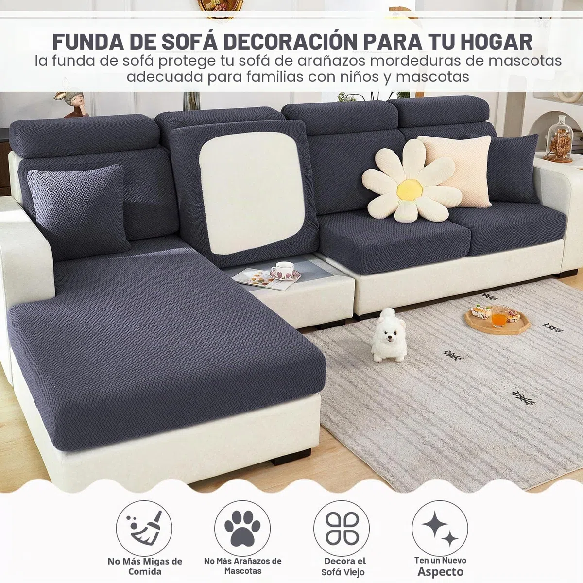 ShowyLive Fundas de Cojín Ajustables para Sofá 2 Plazas Protector de Cojín de Asiento de Tela de Poliéster de Alta Elasticidad (1 Articulo, Tejido Gris Oscuro)