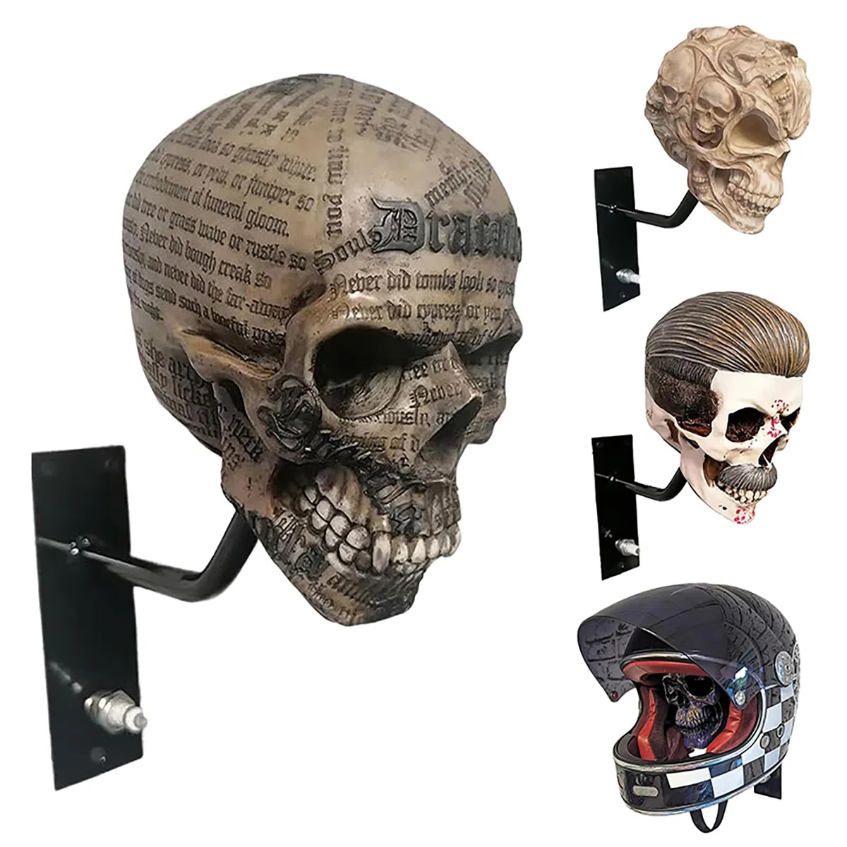 Soporte de calavera para casco de motocicleta, soporte de pared para almacenamiento de casco, estante de resina para abrigos, gorras, pelotas de béisbol y casco de rugby