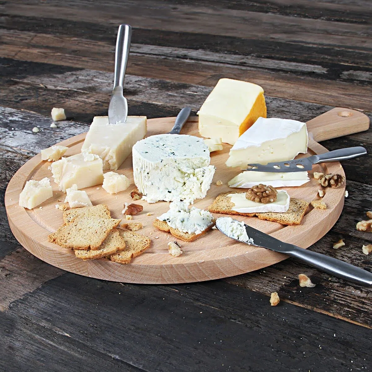 BOSKA Amigo L - Tabla redonda para queso, tapas o pan, 33 cm, madera y marrón, 445 x 330 x 20 mm