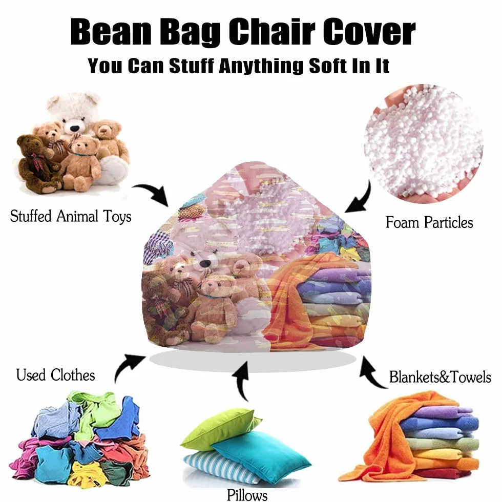 Fansu Puff 3D Mariposa Puff Salon Bean Bag Grande para Adultos y Niños, Puf Sin Relleno Bolsa Almacenamiento de Ropa, Puff Infantiles para Uso Interior y Exterior (90x110cm,Púrpura)
