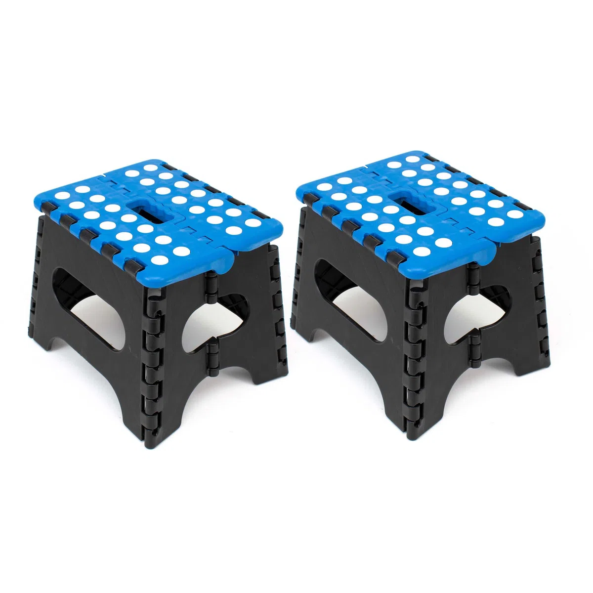 The Secret Home - Pack de 2 Taburetes Plegables Multiusos - Escalera Antideslizante de PVC - Altillo para Cocina, Baño o Dormitorio (Azul/Negro, 21x17x18)