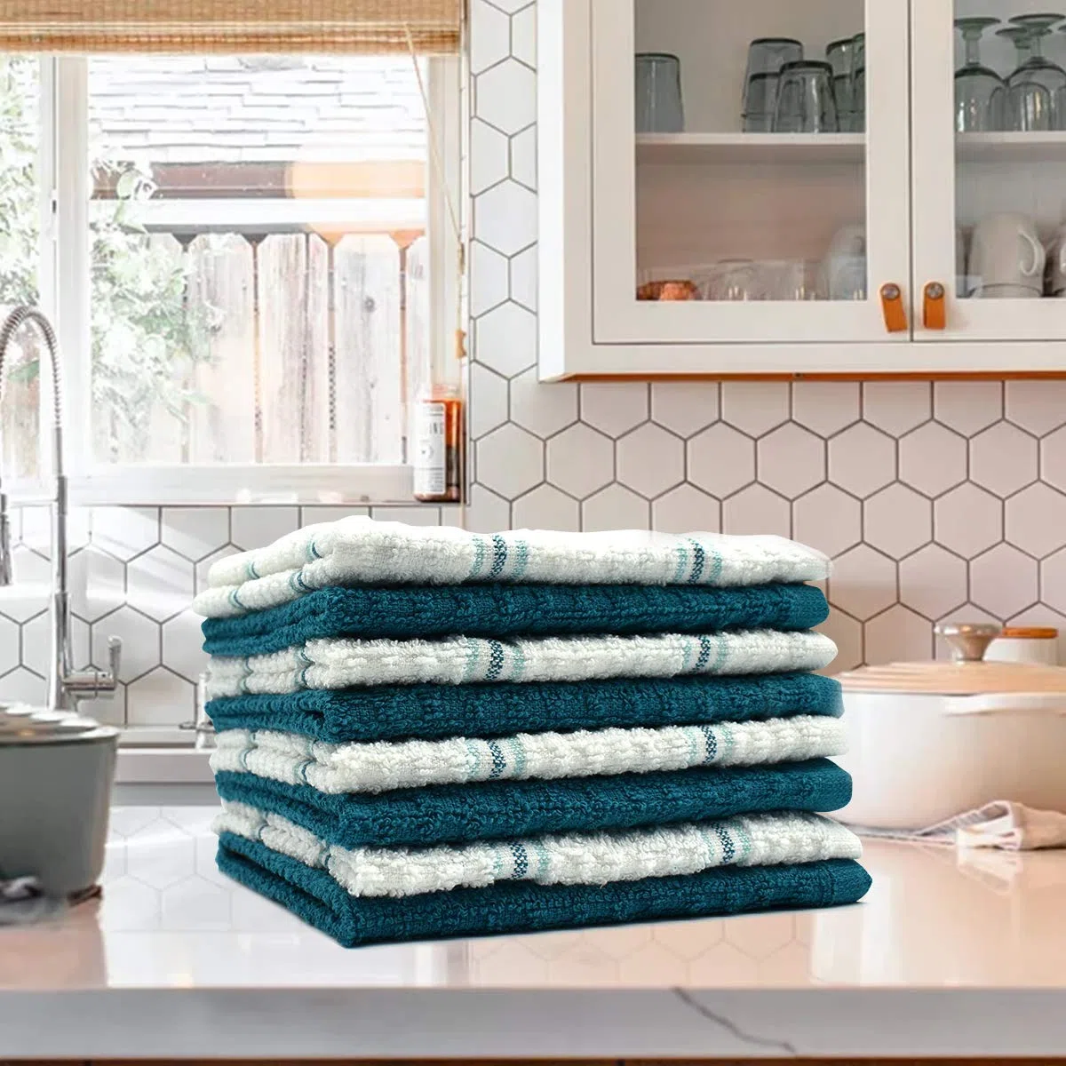 Penguin Home 100% Algodón Paño de Cocina 8-Pieza Establecer, Teal