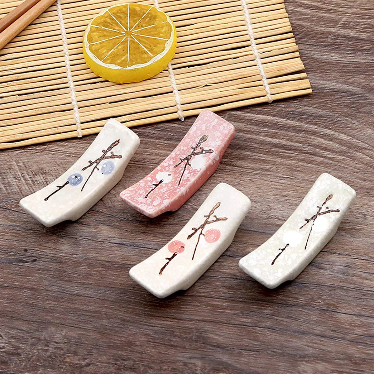 Palillos de Cerámica Soporte, 8 Piezas Palillos Descansa en Cerámica Reutilizables Naturales Palillos Titular Resto Set Clásico Bambú Estilo para Cuchillo Tenedor Cuchara Sushi Palillos Resto