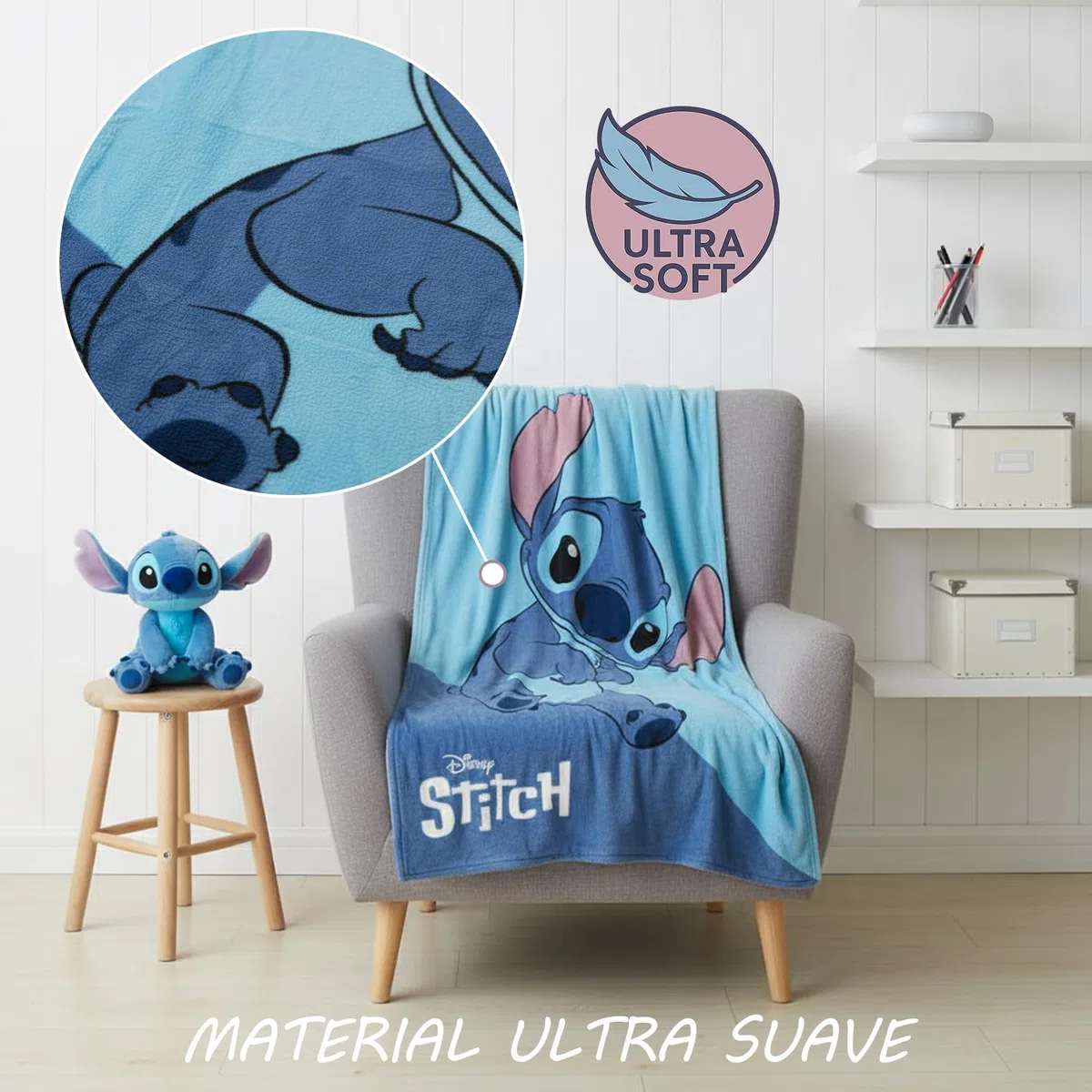 Manta Infantil Stitch 160 x 130 cm - Manta Suave y Ligera para Niños y Niñas, Tacto Cálido, Agradable y Muy Confortable, Ideal para Cama o Sofá