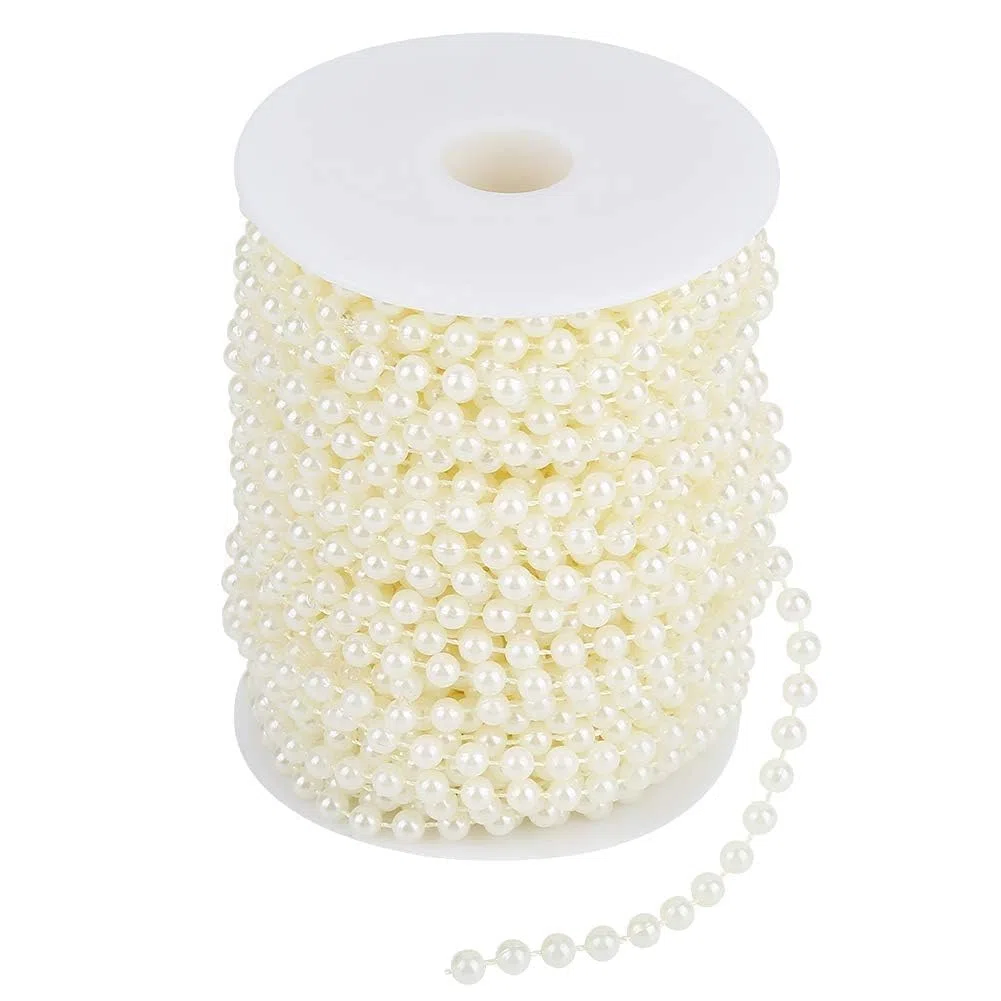 25 M/Rollo Blanco Guirnalda De Perlas, Guirnalda De Cuentas De Perlas De Imitación De, Cadena De Rollo De Cuentas De Perlas, Cadenas Decorativas Para Boda Y Fiesta
