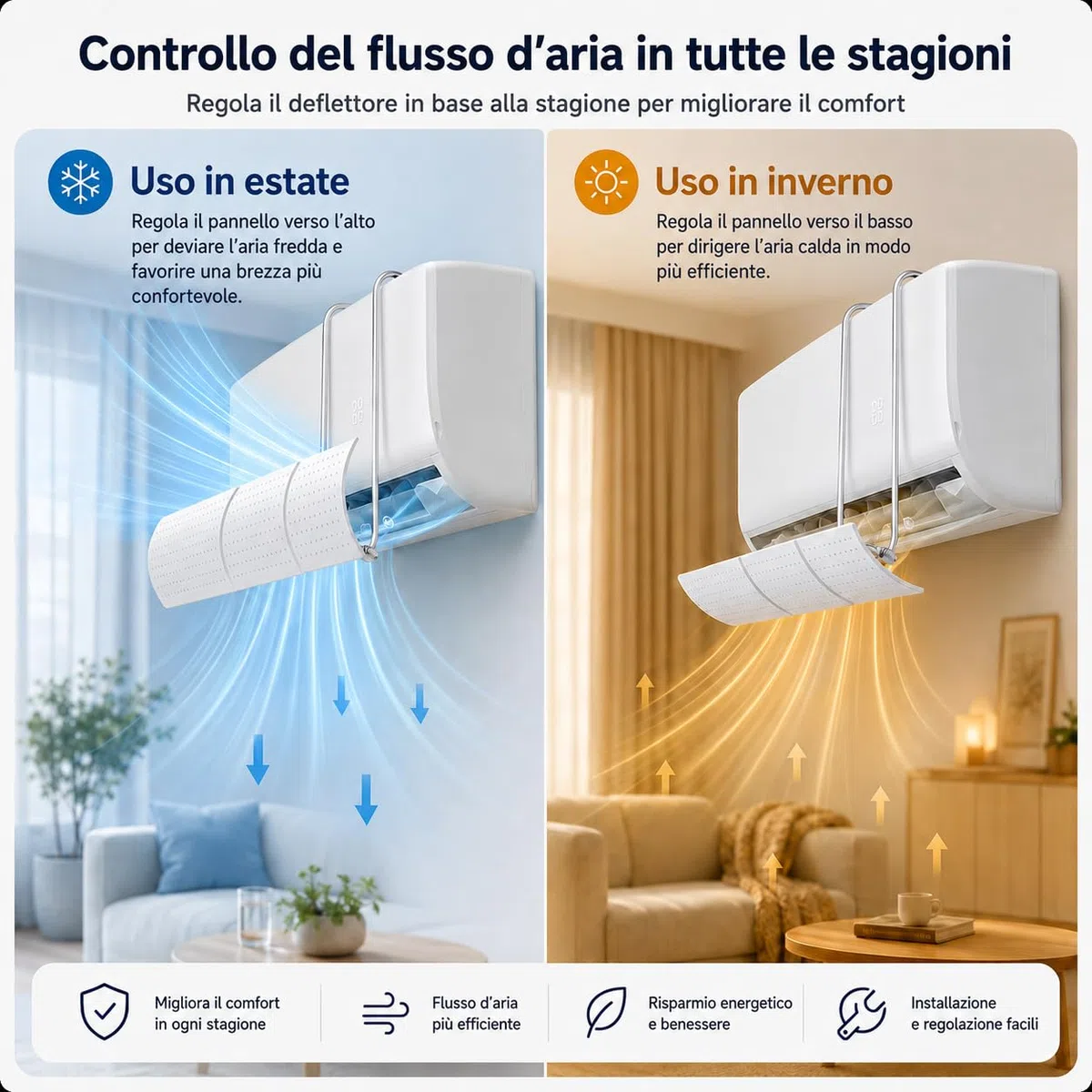Deflector de Aire Acondicionado Universal, Ajustable y Retráctil para Pared, Evita el Soplado Directo, para Hogar y Oficina, Instalación sin Herramientas