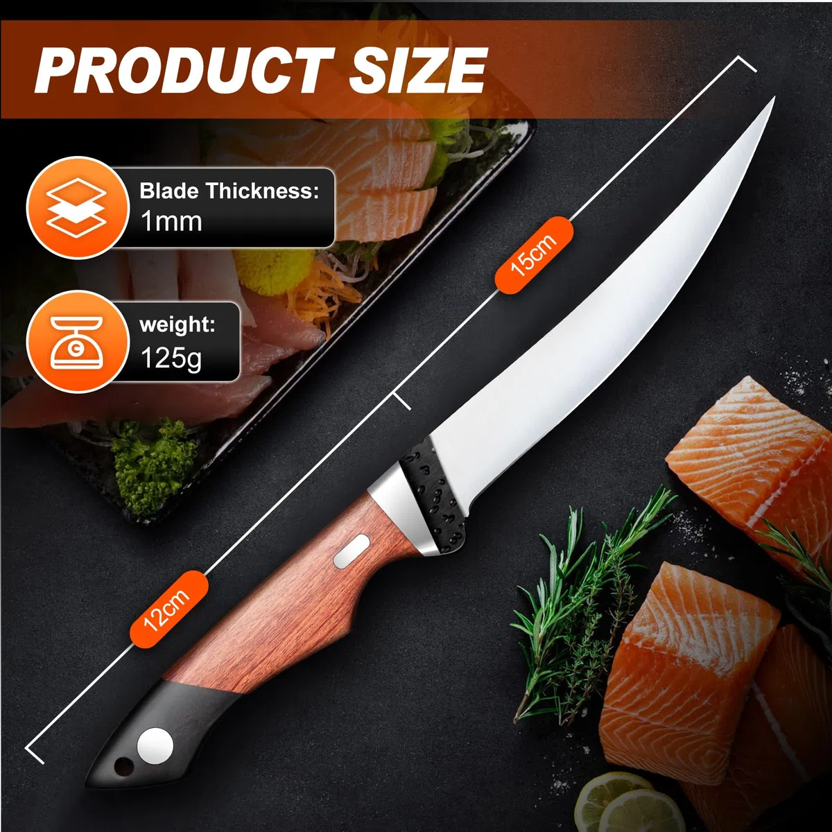 PURPLEBIRD Cuchillo de Filete Profesional, 15cm Cuchillo Deshuesar está Equipado con una Hoja de Acero Inoxidable, Cortar Carne con Mango Ergonómico de Madera