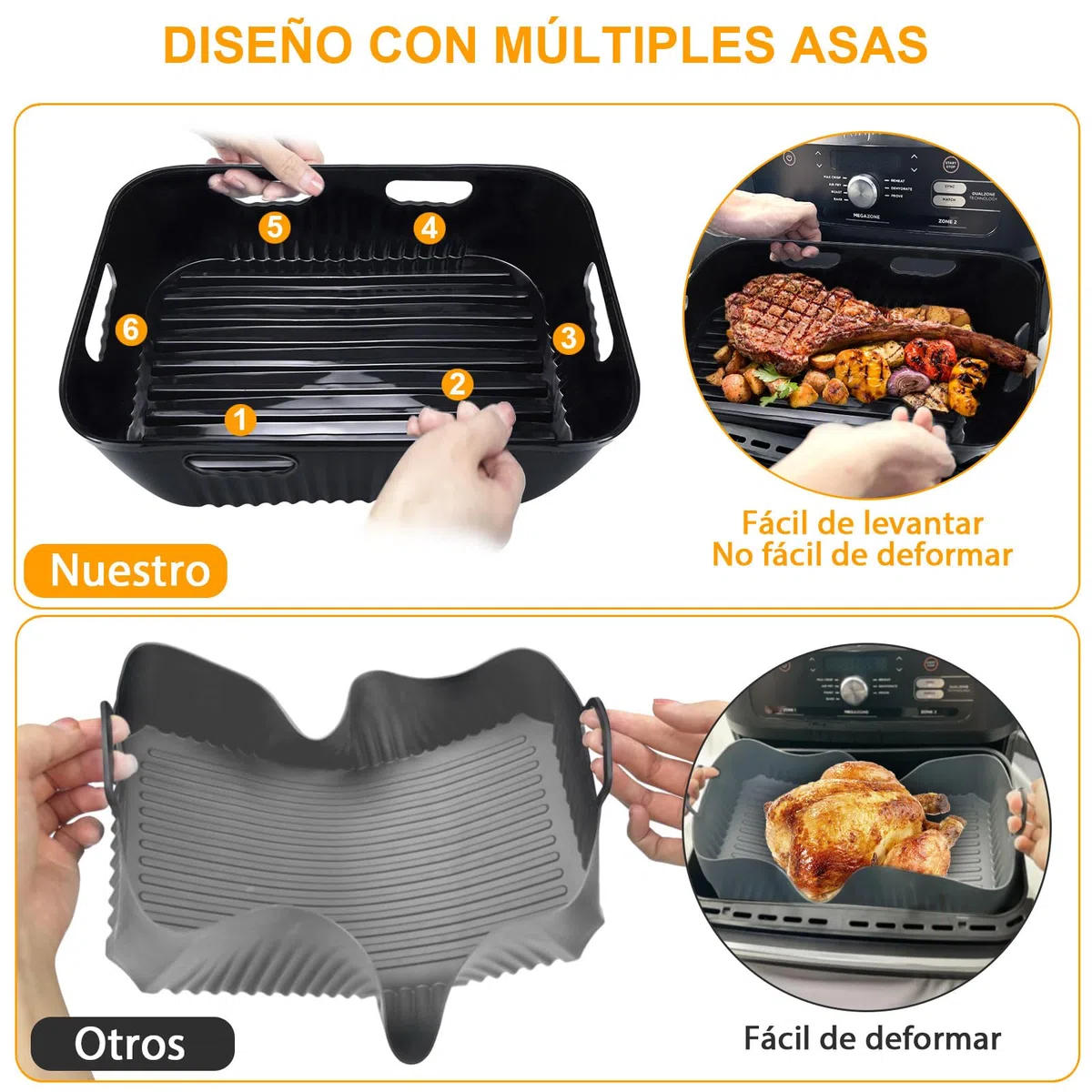 3 Piezas Molde Silicona Freidora de Aire sólo para Cecotec 9 L Cecofry Dual 9000 Air Fryer, Accesorios Freidora de Aire sin Aceite, Reutilizable Moldes Silicona Air Fryer (1 * 9 l+2 * 4,5 l)