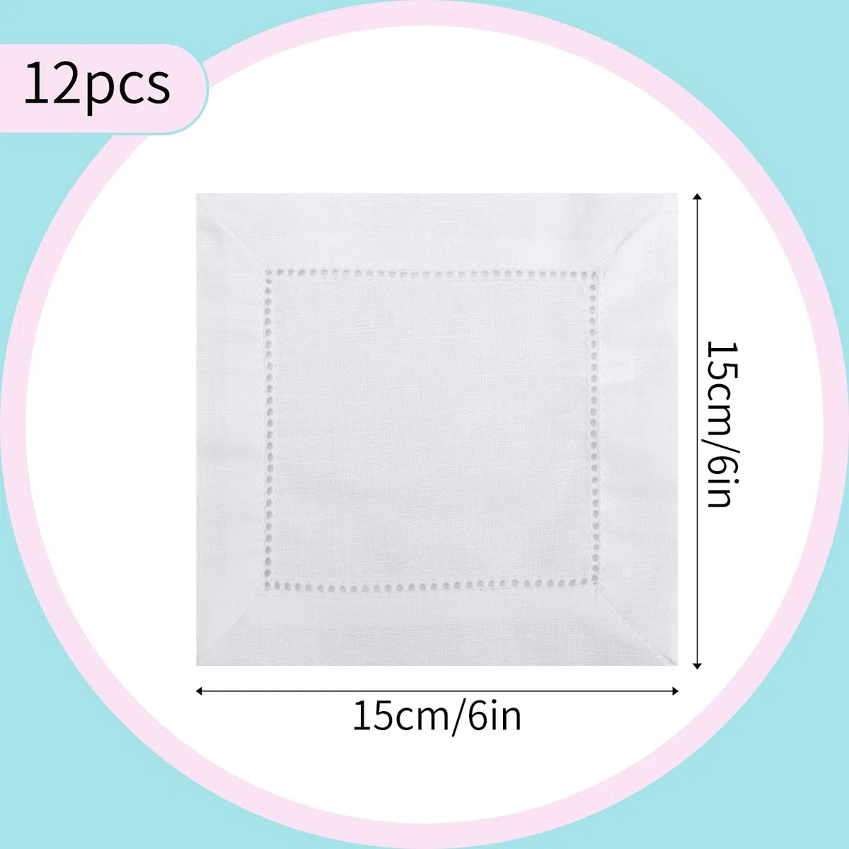 12 Pzs Servilletas de Lino para Cóctel, 15 x 15 cm Reutilizables para Bodas Cumpleaños Baby Showers Fiestas Hogar Bar (Blanco)