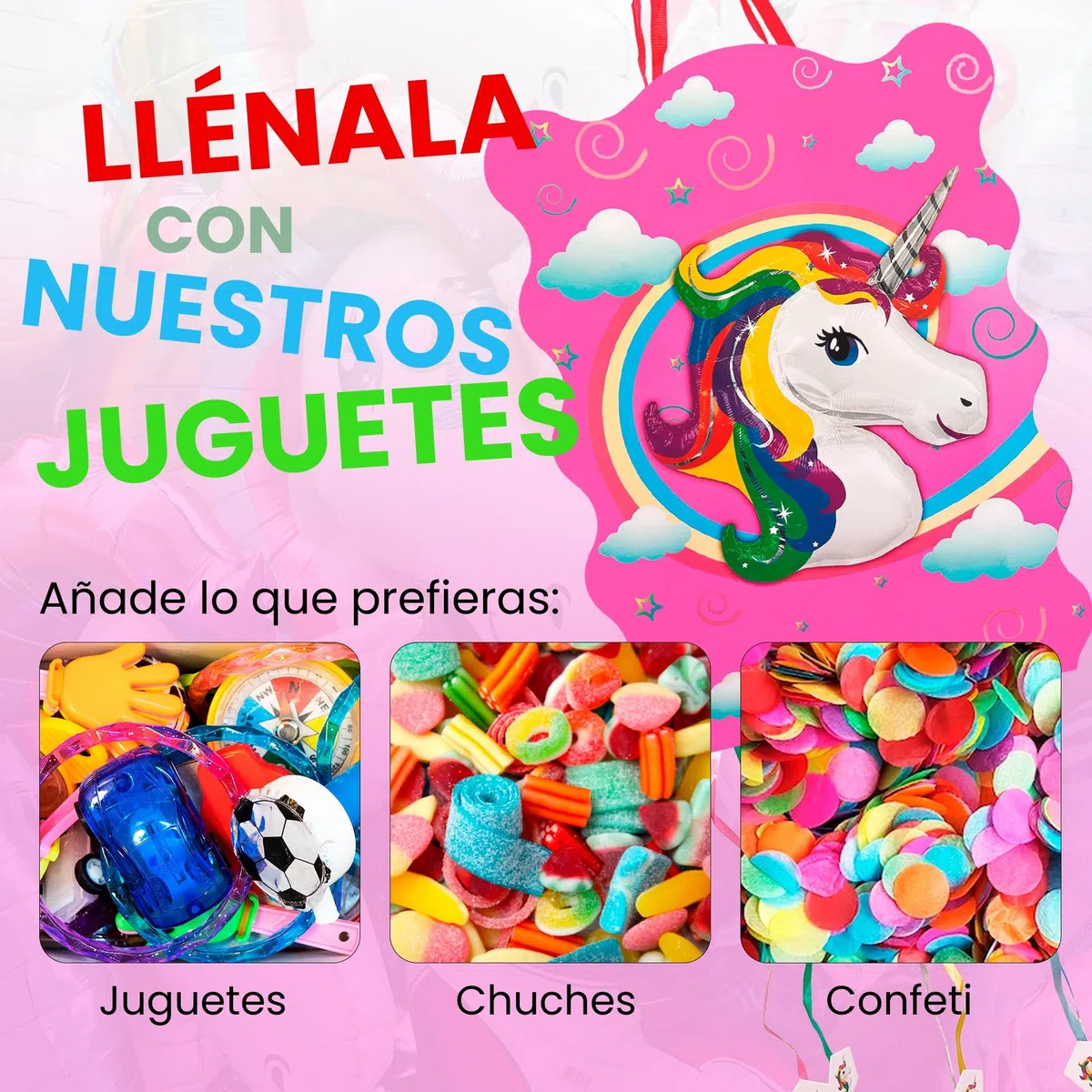 Piñata Cumpleaños Infantil. Piñata + Pack 70 Chuches Sin Gluten y Juguetes Piñata. Piñata Cumpleaños. Piñatas Infantiles. Relleno Piñata. Piñata Unicornio. Piñatas Niña. PARTY4EVER