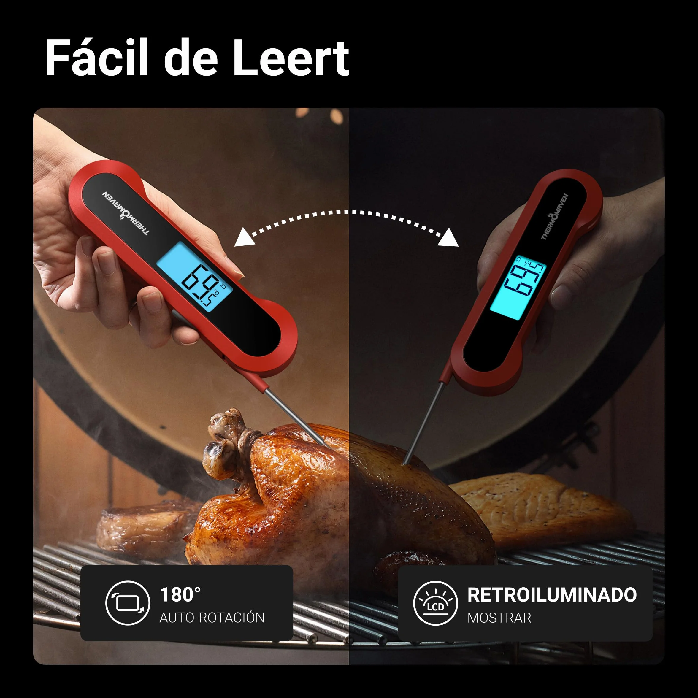ThermoMaven F1 Termómetro Digital para Carne - Lectura 0,5s Termómetro Cocina, NIST ±0,3°C, IP67 Impermeable Magnético, para Barbacoa Horno Freidora Aire Asado Chuletón, Regalo Hombres Mujeres