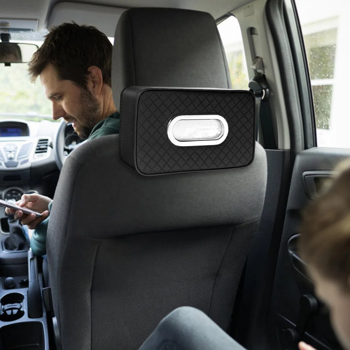 Soporte para pañuelos de coche | Servilletero - Funda para pañuelos de asiento trasero, servilletera, caja de servilletas para coche, organizador de visera de coche, cremallera exquisita, ajustable
