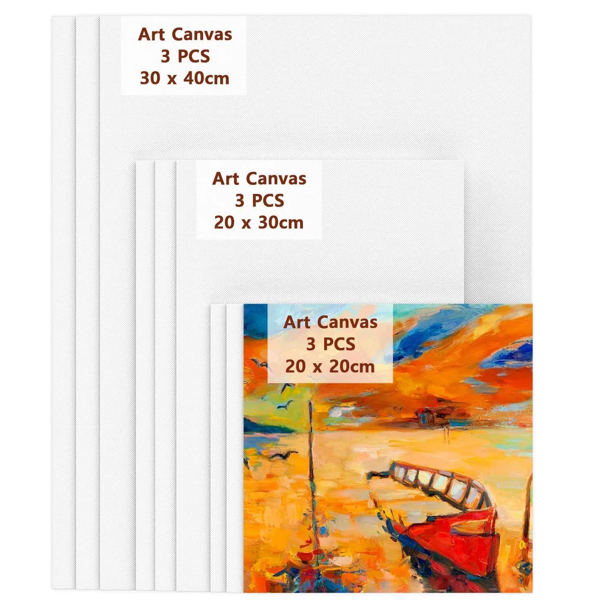 Koncci Set de 9 Lienzos para Pintar - 20x20, 20x30, 30x40CM - 3 mm - Paneles de Lienzos Algodón, Tela de 3 Capas, Lienzo Artístico para Pintura al óleo, Acrílica, Niños, Principiantes, Artistas