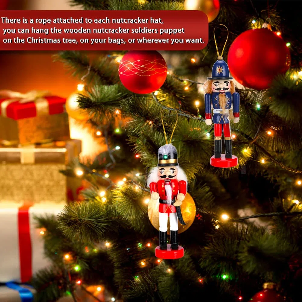 Cascanueces Tradicional de Navidad, 6 Piezas 13,5 cm Marioneta de Madera, Figura de Soldado, Decoración Colgante de Árbol de para el Hogar, Año Nuevo Regalos