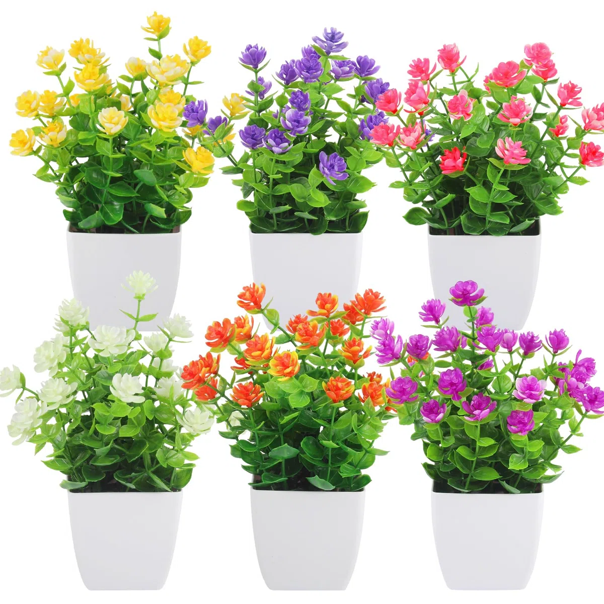 6 Piezas Flores Artificiales Decoracion 7,48 Pulgadas Planta Artificial Pequeña con Macetas Plastico para Dormitorios Salones Balcón y Decoración Baño
