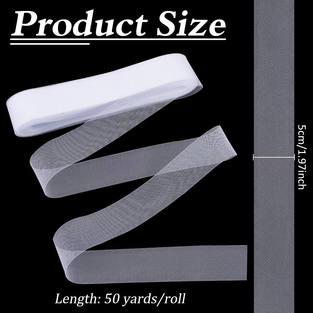 MAYJOYDIY Trenza de crin rígida blanca de 45,7 m, 50 mm, trenza rígida de crin, trenza dura con hilo para varillas de poliéster, costura, bodas, danza y accesorios de vestir