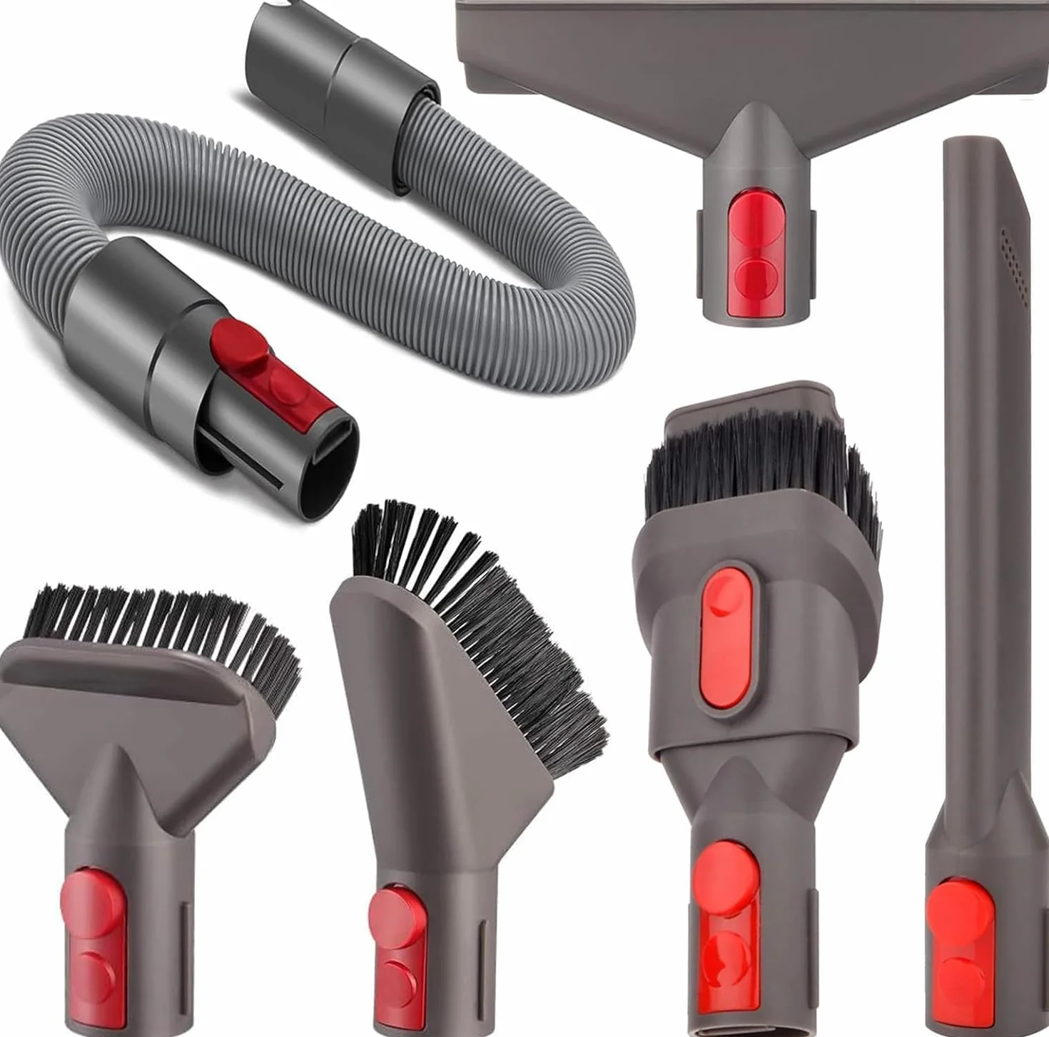 Conjunto de 6 piezas de Accesorios Aspiradora para Dyson Gen5 V7 V8 V10 V11 V12 V15 SV10 SV11, Repuestos Recambios para Dyson, que Incluye 3 Cepillos y 2 Boquillas y 1 Manguera de Extensión Flexible