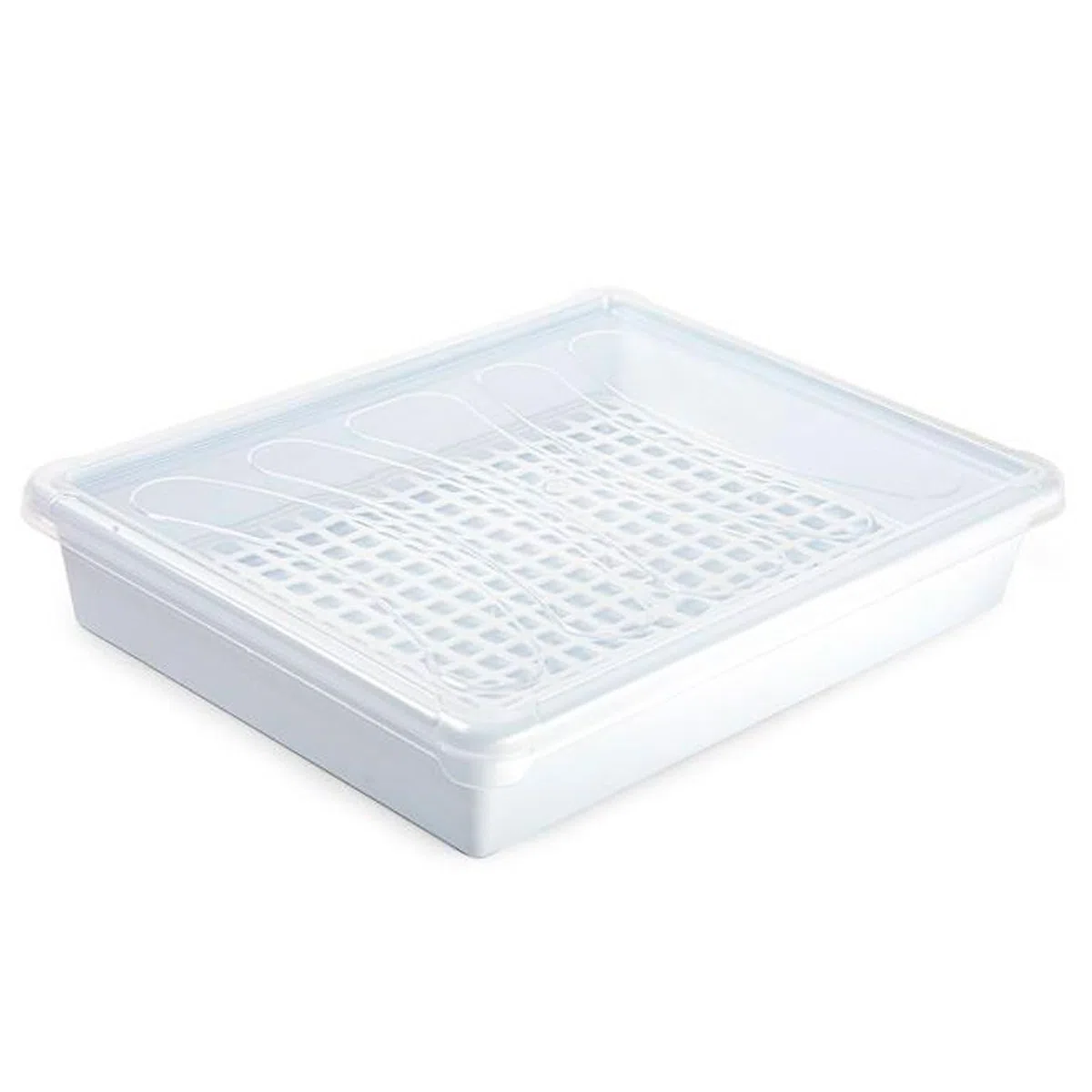 Tradineur - Pack de 3 bandejas frigoríficas de Almacenamiento con Tapa y Rejilla, plástico, Reutilizables, descongelar Alimentos, Fabricadas en España - 4 litros - 35 x 27,5 x 6,5 cm - Blanco