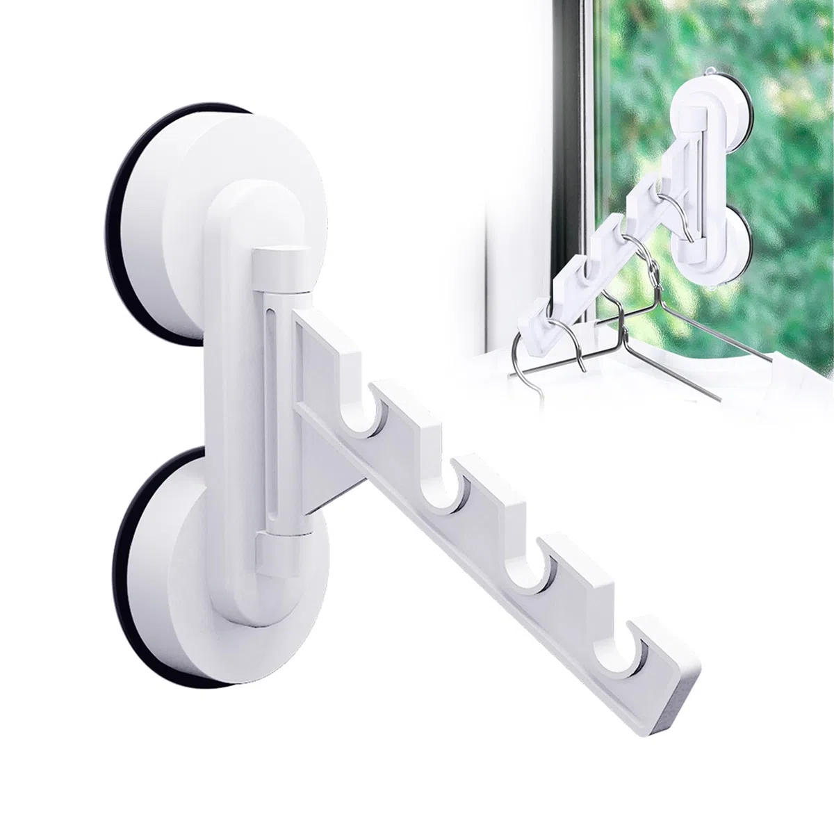 Perchero Plegable con Gancho - Percha Ropa Colgador Antideslizante Para Cuarto BalcóN Invisible Ventosas Fuertes Sin Perforaciones Ventana Multifuncional Barra Cuatro Ranuras