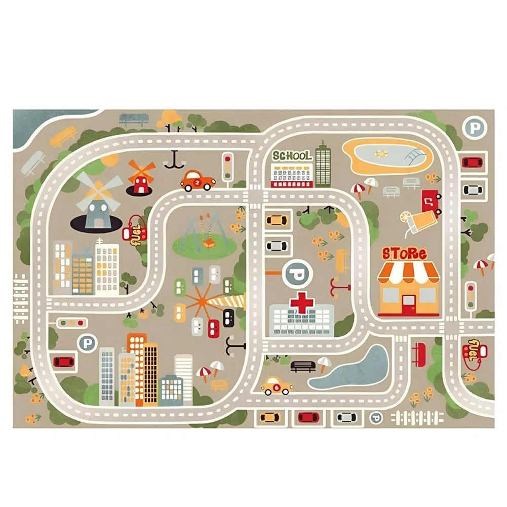 Alfombra de Calles de la Ciudad Carretera Coches Alfombra Rectangular Antideslizante Alfombras Carretera Coches para Salón y Dormitorio, 80x120cm