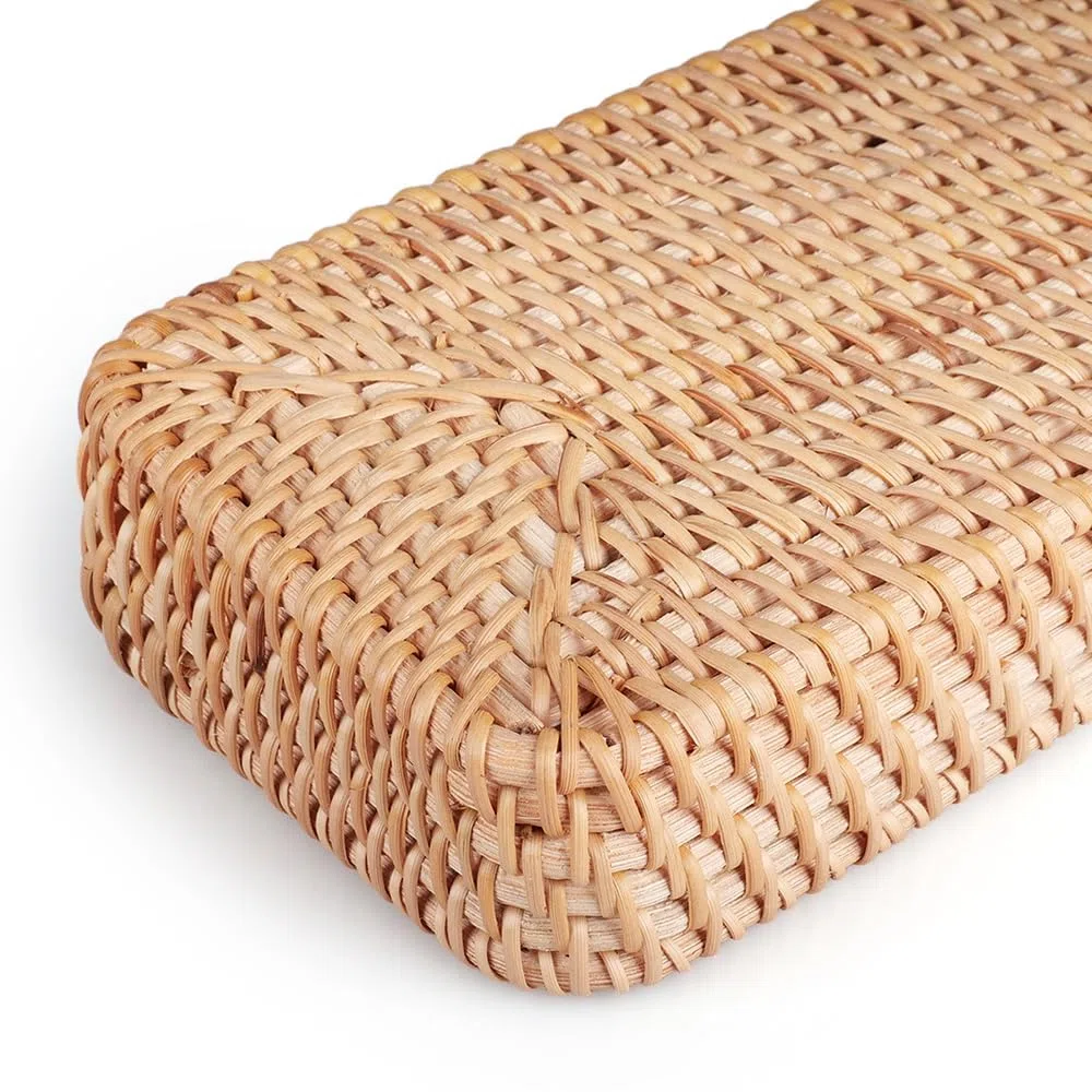 Bandeja Decorativa Rectangular, Cesta de Almacenamiento de Mimbre, Tejida A Mano, para Cocina, Baño, Dormitorio (28 x 11,5 x 4cm)