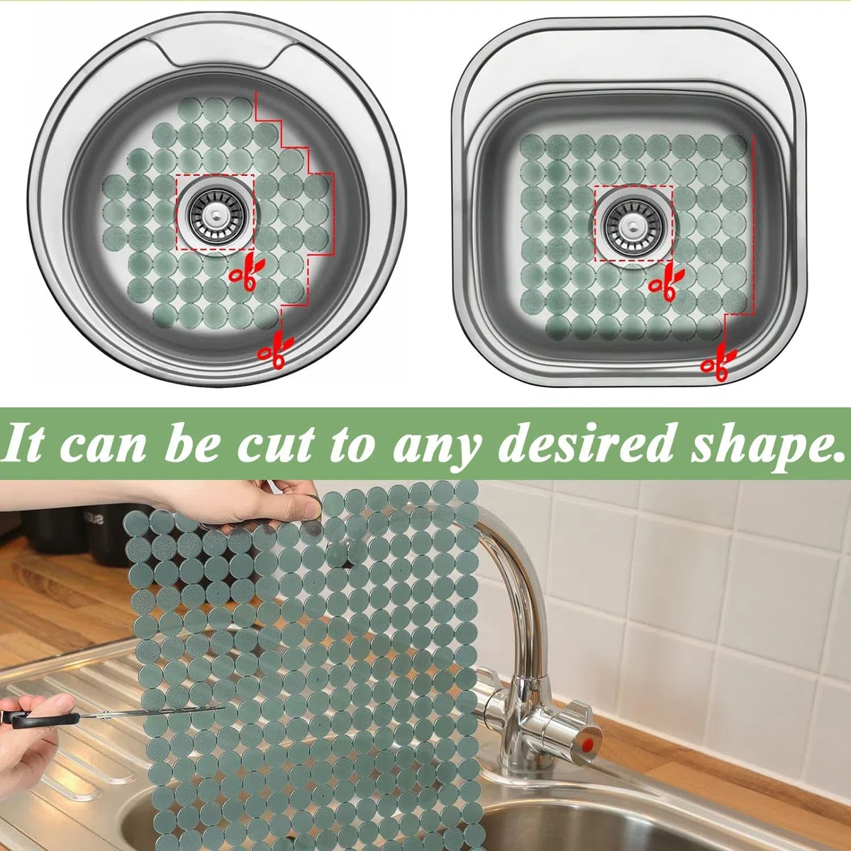 2 Piezas Alfombrilla Fregadero Cocina 40x30 Cm, Protector De PVC Recortable, Tapete Escurridor De Fregadero, Drenaje Rápido para Fregadero De Acero Inoxidable y Cerámica (Verde)