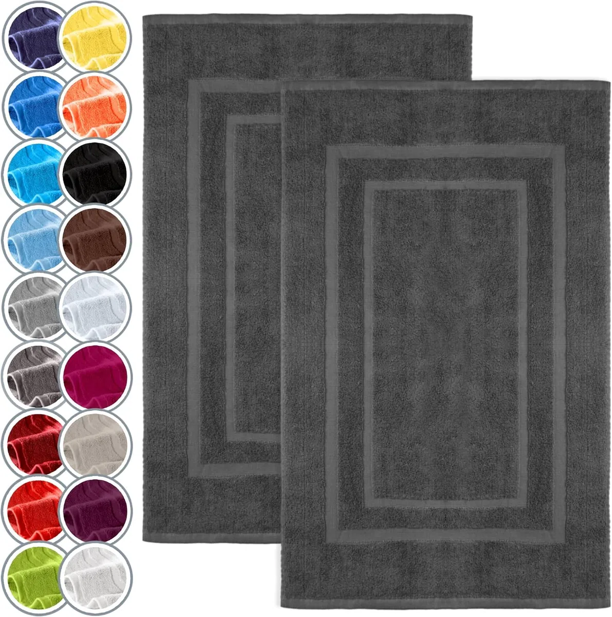 NatureMark Alfombrillas de baño en Paquete de 2 Unidades, 100% algodón, 50 x 80 cm, Alfombrillas de Ducha en Paquete Doble, Color: Gris Antracita