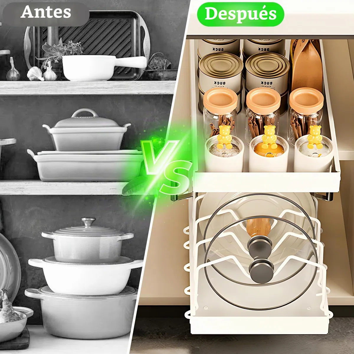 ZLPBAO Organizador para tapas de ollas y sartenes, extraíble con 12 compartimentos ajustables, organizador de cocina, almacenamiento para tapas de ollas, soporte para sartenes para cajones, Blanco