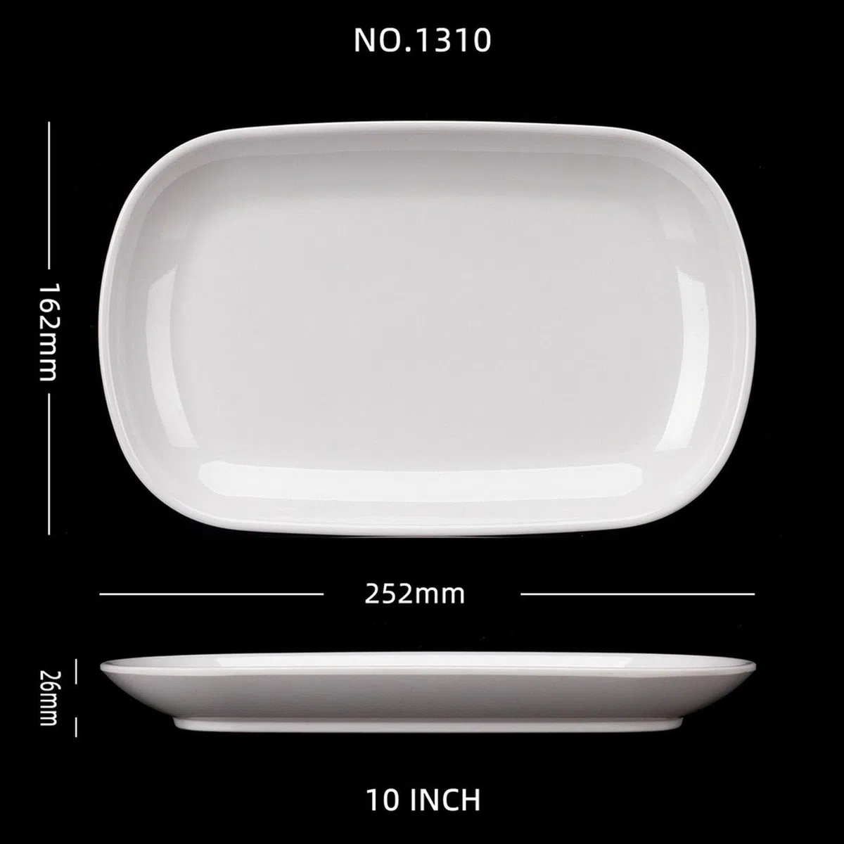 Bollos al vapor para desayuno, albóndigas, plato de fideos fritos, dim sum rectangular, plato frío, plato de aperitivo-1310 blanco de 10 pulgadas