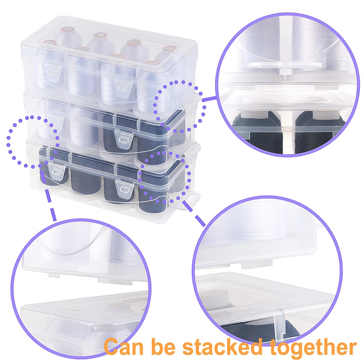 New brothread Poliéster Bordado Máquina Hilo 1000m con caja de almacenamiento de plástico para bordar y acolchar - 8xBlanco
